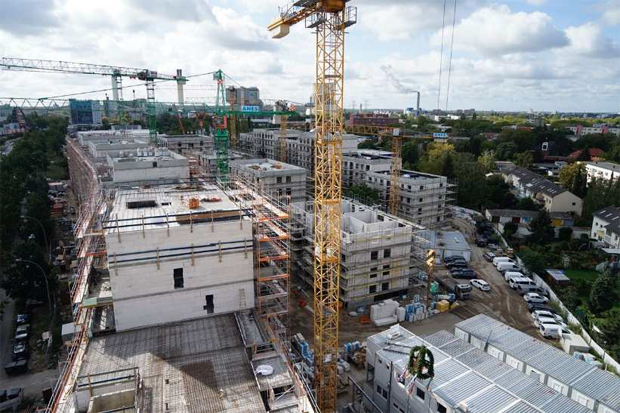 Die Baustelle des Quartiers Paulsternstraße am Tag des Richtfestes, Foto: WBM / André Fiebig