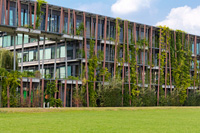 Ansicht Institutsgebäude Adlershof, Fassadenbegrünung; Foto: Lichtschwärmer - Christo Libuda