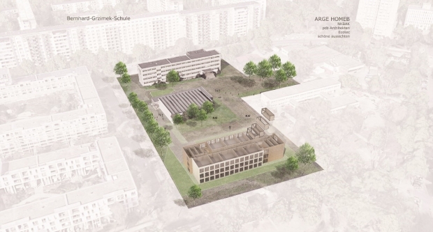 Visiualisierung des neuen Erweiterungsbaus der Bernhard-Grzimek-Grundschule