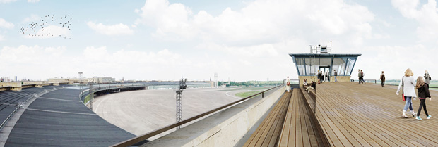 Visualisierung der Dachterrasse am Tower. Quelle: Tempelhof Projekt GmbH / :mlzd
