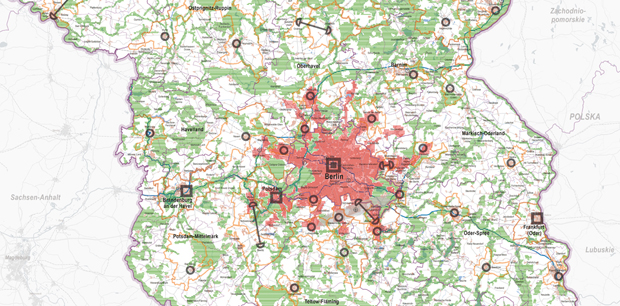 Ausschnitt aus dem 2. Entwurf des Landesentwicklungsplans Hauptstadtregion Berlin-Brandenburg, Stand: 19. Dezember 2017, Kartengrundlage: Bundesamt für Kartographie und Geodäsie, Frankfurt am Main