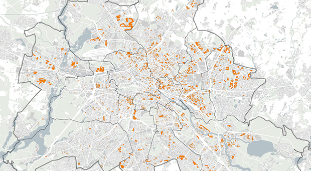 Ausschnitt aus der Karte zum Wohnungsbestand der landeseigenen Wohnungsbaugesellschaften 2019