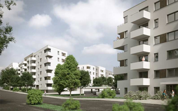 Bis Dezember 2018 baut degewo 299 Wohnungen auf eigenem Grundstück in Biesdorf-Nord. Visualisierung: DAHM Architekten