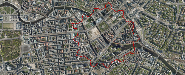 Luftbild 2009 mit Markierung der Festungslinien von 1690
